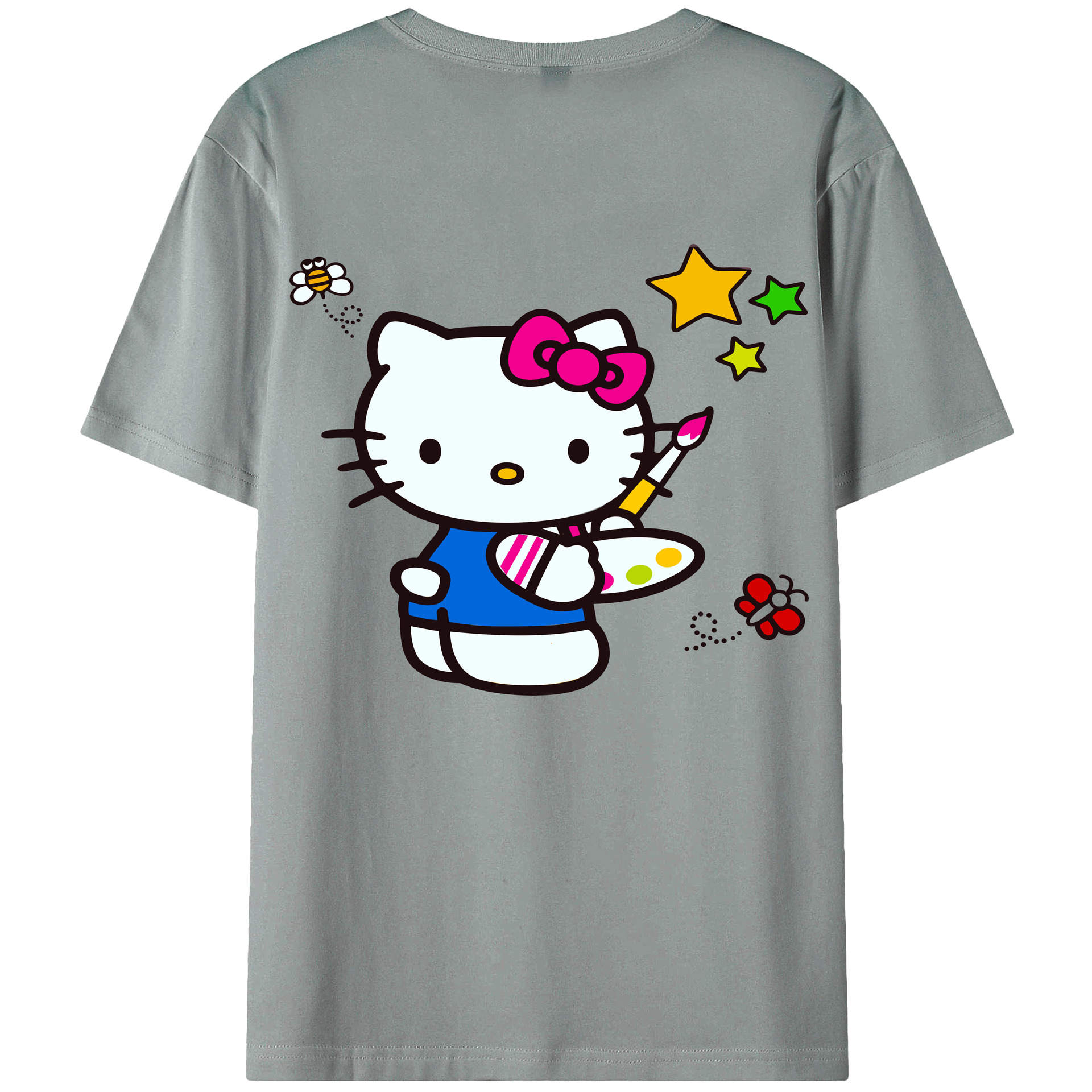 （画像用） Hello Kitty ハローキティ 綿100％ メンズ半袖Tシャツ（バックプリント） 通気性